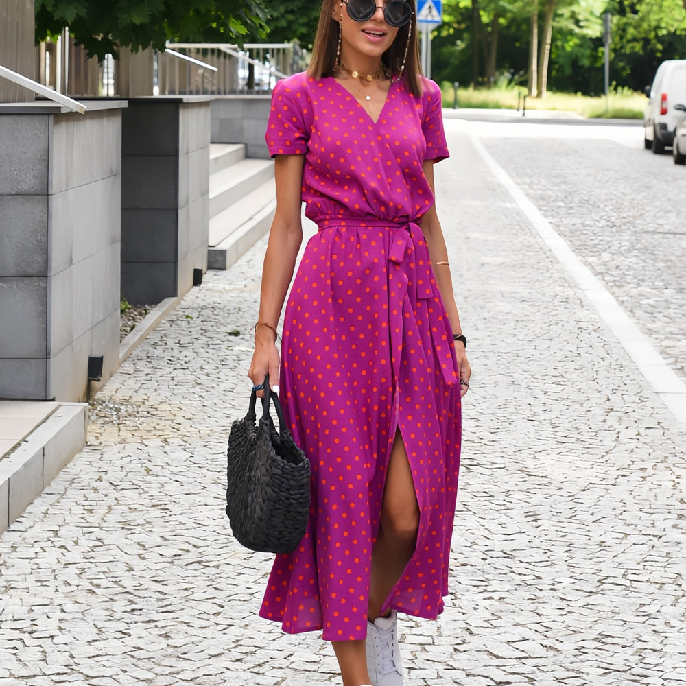 W&W Mode | bedrucktes V-Ausschnitt Sommerkleid mit Schlitz