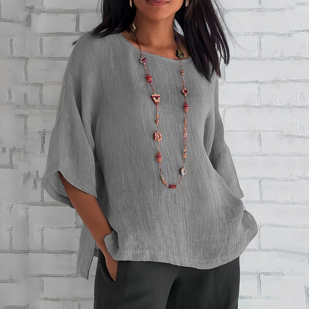 W&W Mode | Rosafarbenes, lockeres Rundhals-Shirt mit 3/4-Ärmeln für Damen