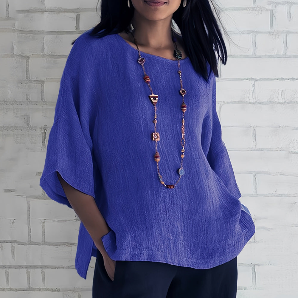 W&W Mode | Rosafarbenes, lockeres Rundhals-Shirt mit 3/4-Ärmeln für Damen