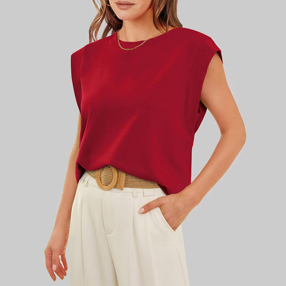 WW | Damen Frühling und Sommer Rundhals ärmelloses T-Shirt