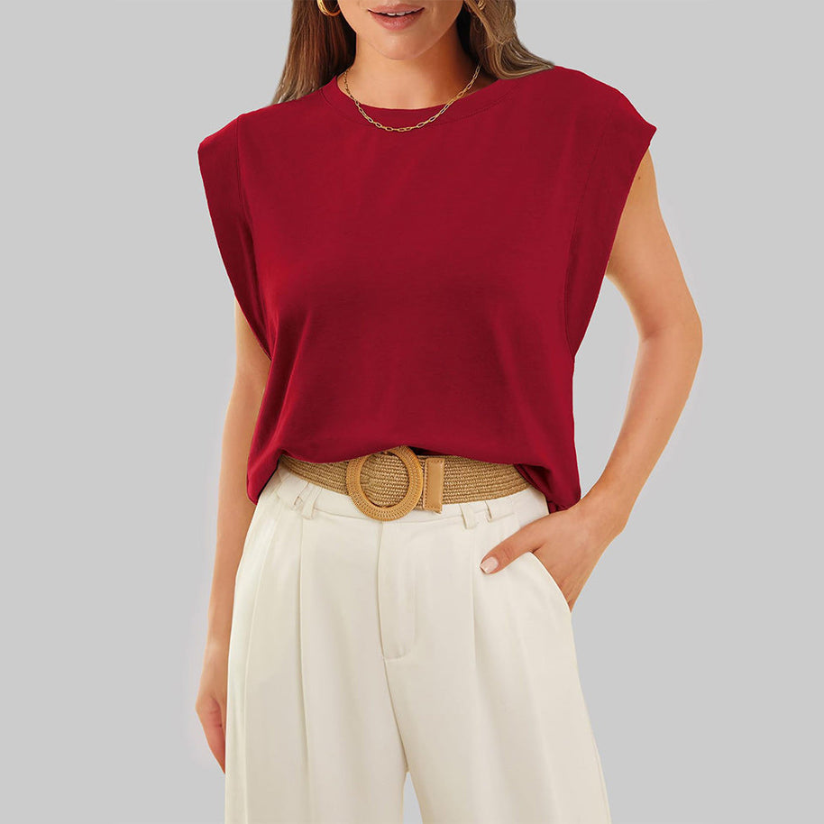 WW | Damen Frühling und Sommer Rundhals ärmelloses T-Shirt