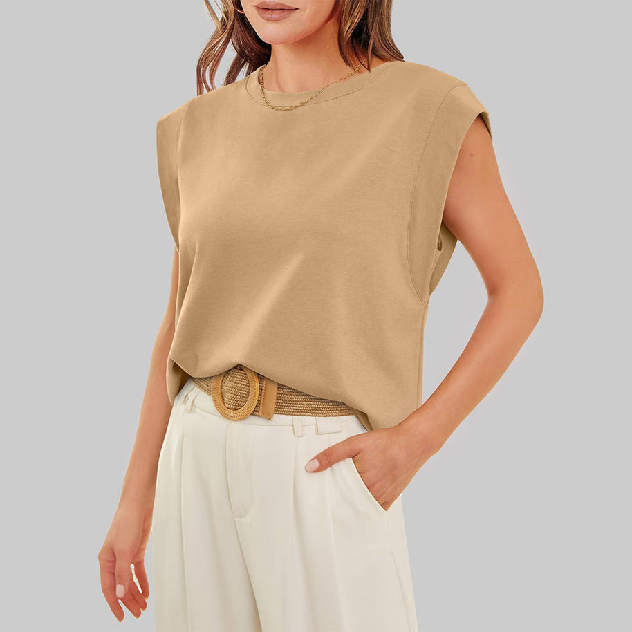 WW | Damen Frühling und Sommer Rundhals ärmelloses T-Shirt