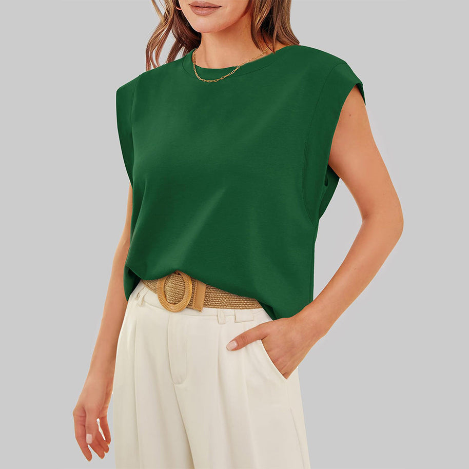 WW | Damen Frühling und Sommer Rundhals ärmelloses T-Shirt