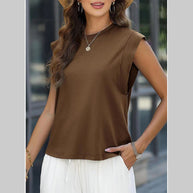 WW | Damen Frühling und Sommer Rundhals ärmelloses T-Shirt