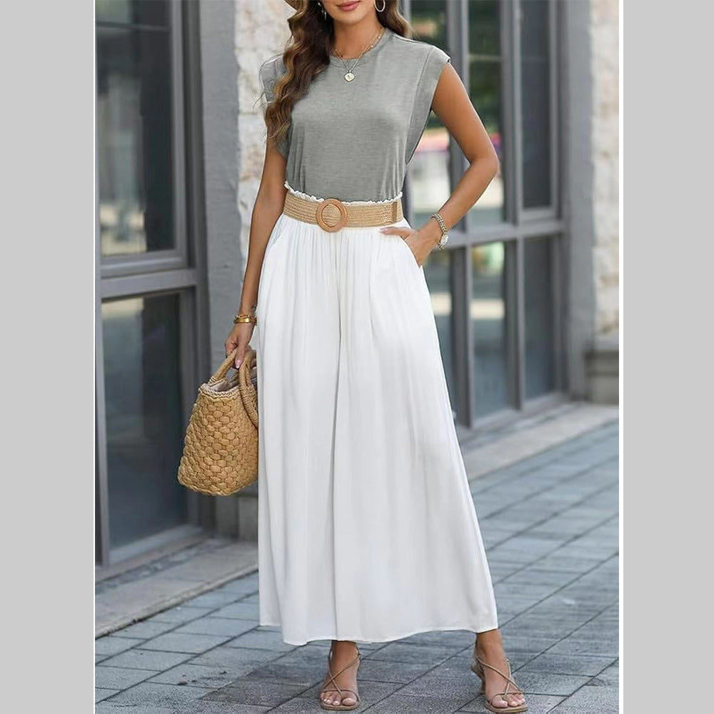 WW | Damen Frühling und Sommer Rundhals ärmelloses T-Shirt