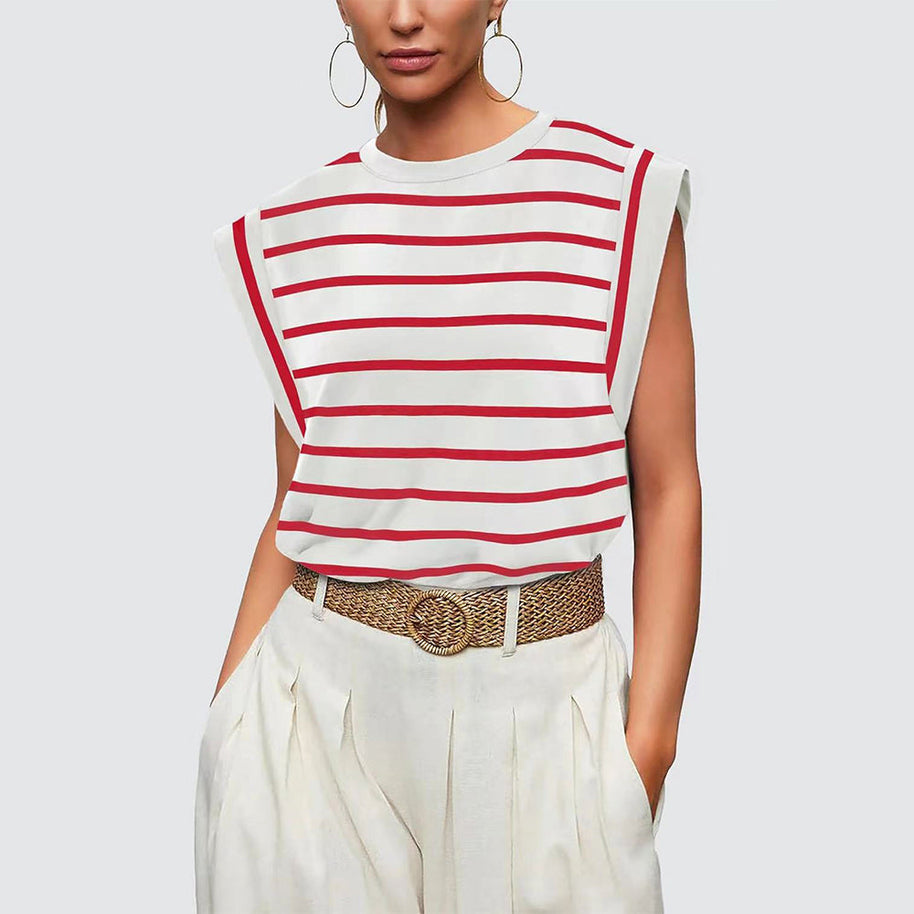 WW | Damen Frühling und Sommer Rundhals ärmelloses T-Shirt