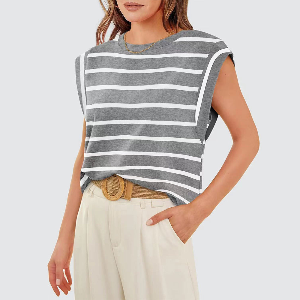 WW | Damen Frühling und Sommer Rundhals ärmelloses T-Shirt
