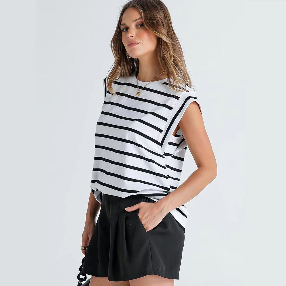 W&W Mode | Damen Frühling und Sommer Rundhals ärmelloses T-Shirt
