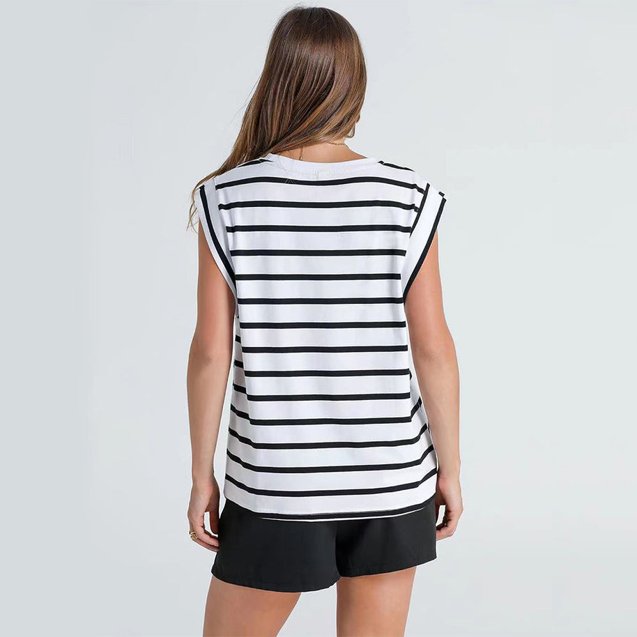 WW | Damen Frühling und Sommer Rundhals ärmelloses T-Shirt