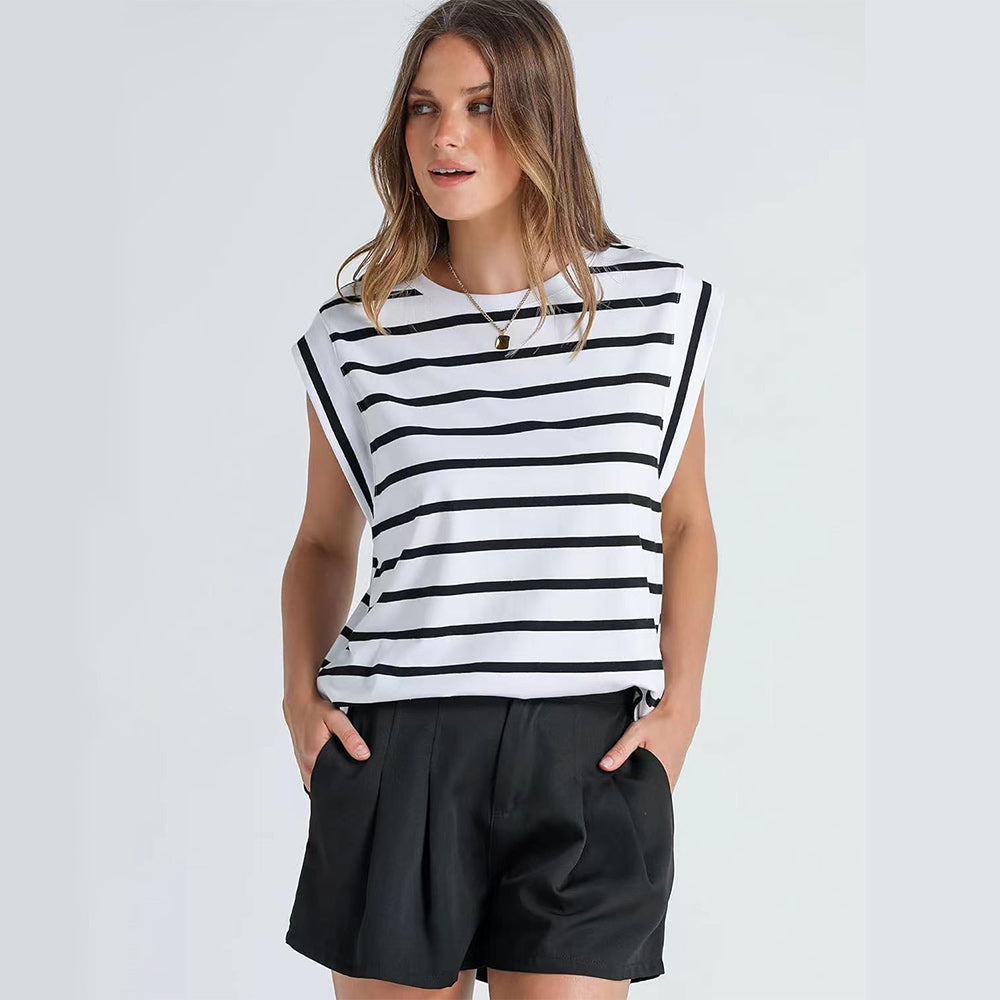 WW | Damen Frühling und Sommer Rundhals ärmelloses T-Shirt