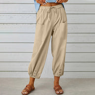 WW | kurze Damen-Overalls aus Baumwolle und Leinen mit Taschen und Knöpfen