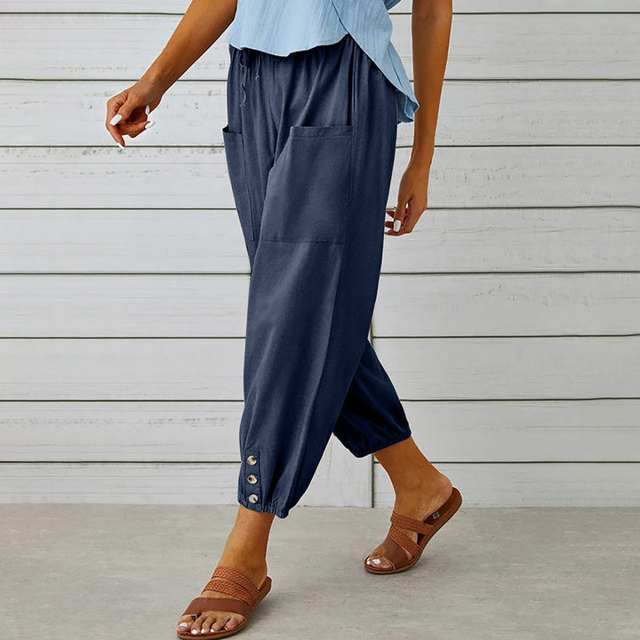 W&W Mode | kurze Damen-Overalls aus Baumwolle und Leinen mit Taschen und Knöpfen