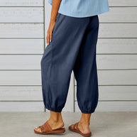 WW | kurze Damen-Overalls aus Baumwolle und Leinen mit Taschen und Knöpfen