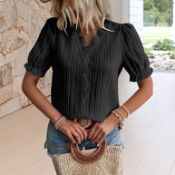 WW | neue modische Spitzenbluse mit V-Ausschnitt