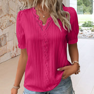 WW | neue modische Spitzenbluse mit V-Ausschnitt