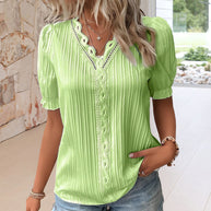 WW | neue modische Spitzenbluse mit V-Ausschnitt