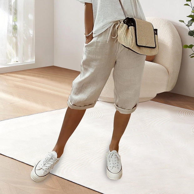 WW | Baumwolle Leinen Elastische Taille Freizeithosen