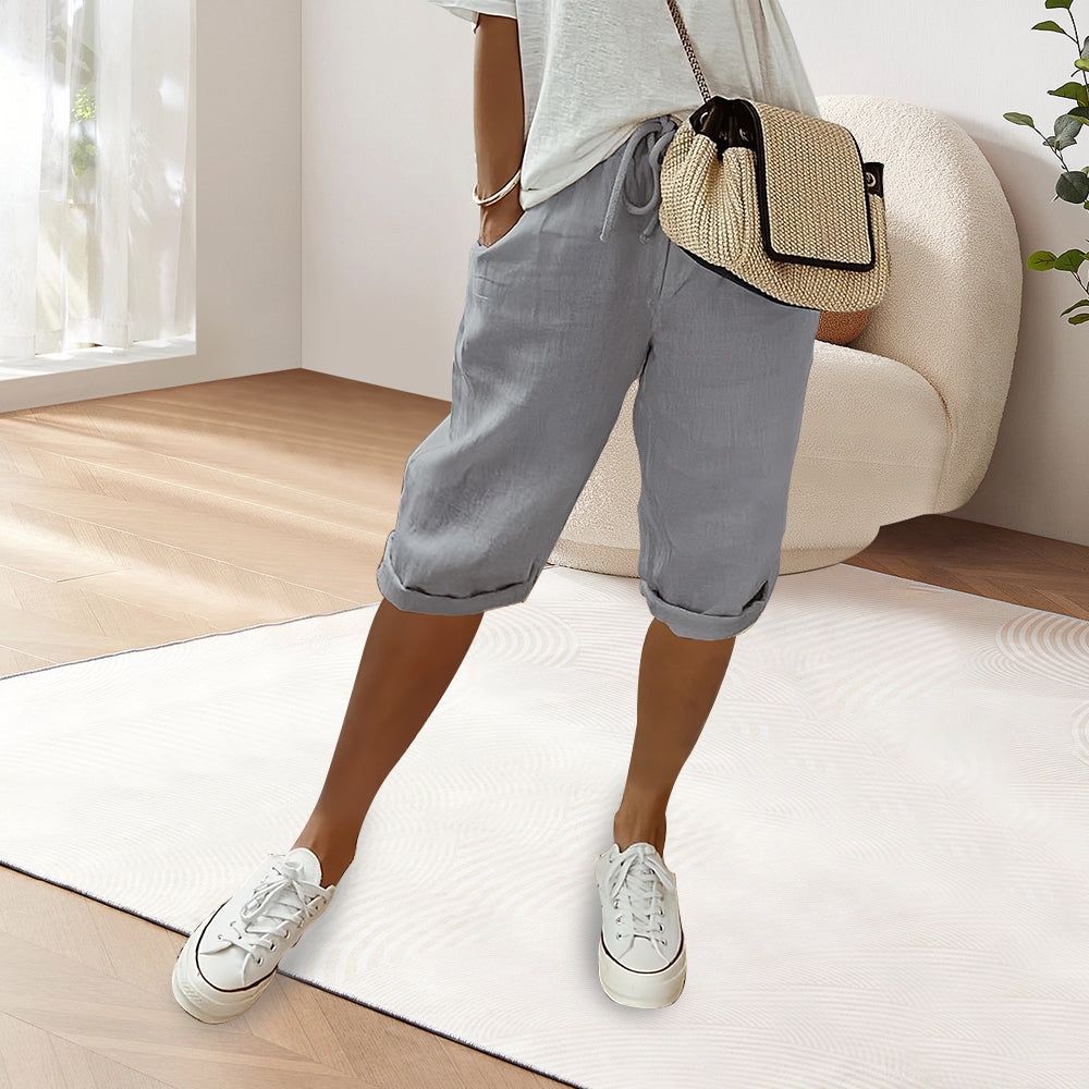 W&W Mode | Baumwolle Leinen Elastische Taille Freizeithosen