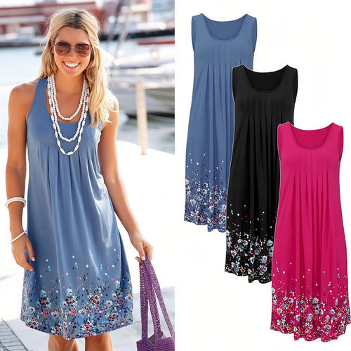 W&W Mode | ärmelloses, lockeres Kleid mit Blumendruck