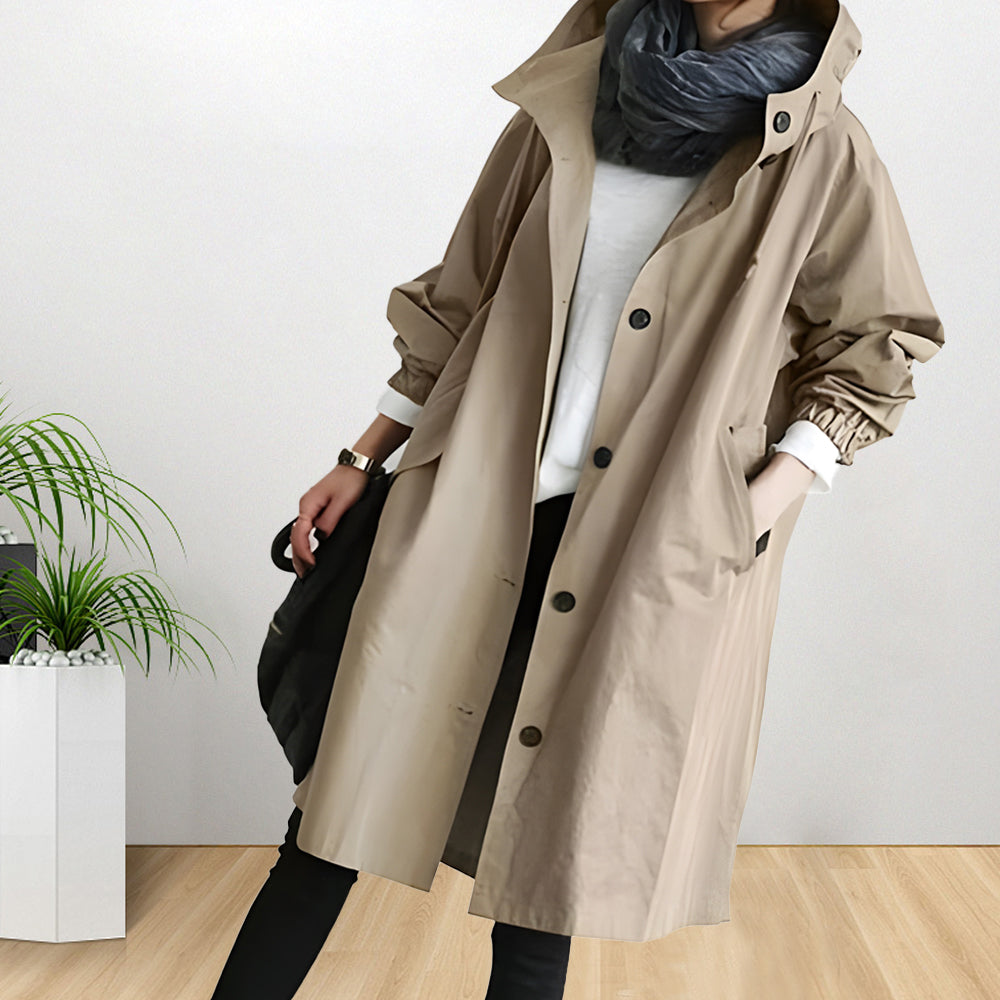 WW | Style Damen Mittellange Wasserdichte Temperament Windbreaker Jacke