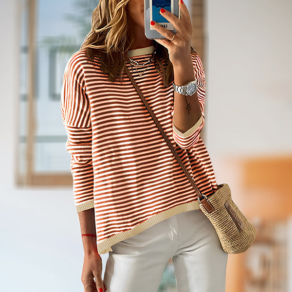 WW | Gestreiftes, Lockeres und Vielseitiges Langarm-Strickpullover-Top für Damen