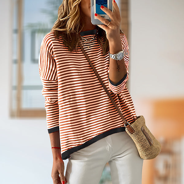 W&W Mode | Gestreiftes, Lockeres und Vielseitiges Langarm-Strickpullover-Top für Damen