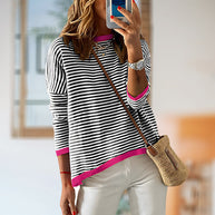 WW | Gestreiftes, Lockeres und Vielseitiges Langarm-Strickpullover-Top für Damen