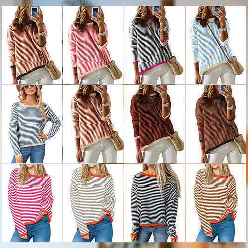 WW | Gestreiftes, Lockeres und Vielseitiges Langarm-Strickpullover-Top für Damen