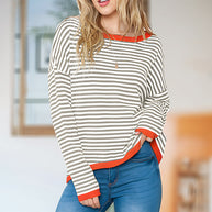 WW | Gestreiftes, Lockeres und Vielseitiges Langarm-Strickpullover-Top für Damen