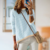 WW | Gestreiftes, Lockeres und Vielseitiges Langarm-Strickpullover-Top für Damen