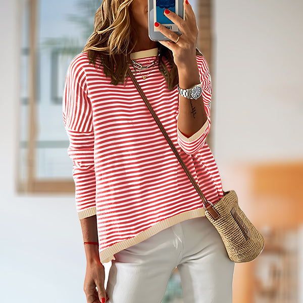 W&W Mode | Gestreiftes, Lockeres und Vielseitiges Langarm-Strickpullover-Top für Damen