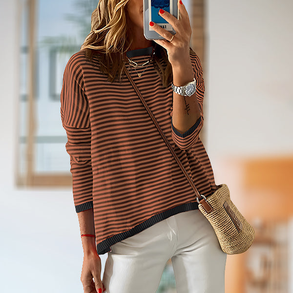 W&W Mode | Gestreiftes, Lockeres und Vielseitiges Langarm-Strickpullover-Top für Damen