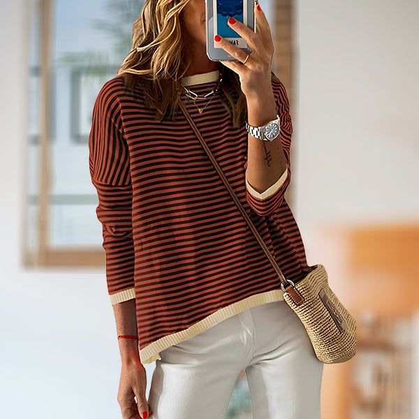 W&W Mode | Gestreiftes, Lockeres und Vielseitiges Langarm-Strickpullover-Top für Damen