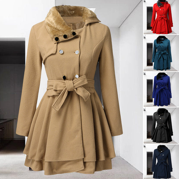 WW | Neuer, schmaler, langer zweireihiger Wollmantel für Damen