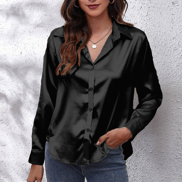 W&W Mode | einfarbiges Langarmshirt aus Satinimitatseide für Damen