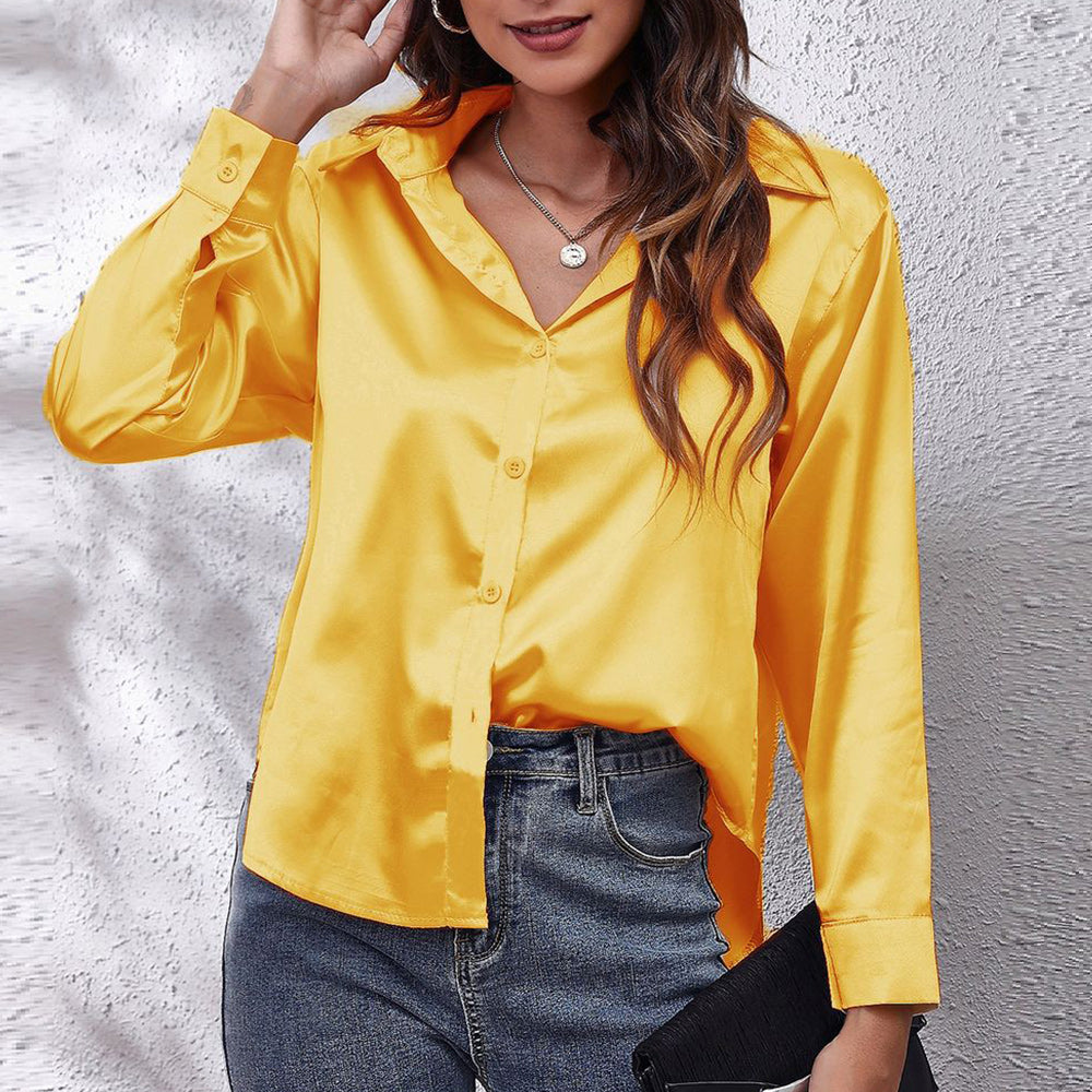 W&W Mode | einfarbiges Langarmshirt aus Satinimitatseide für Damen