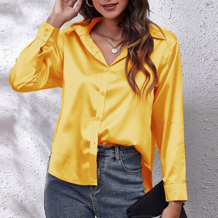 W&W Mode | einfarbiges Langarmshirt aus Satinimitatseide für Damen