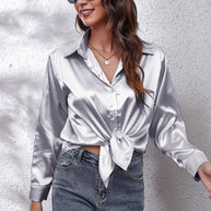 WW | einfarbiges Langarmshirt aus Satinimitatseide für Damen