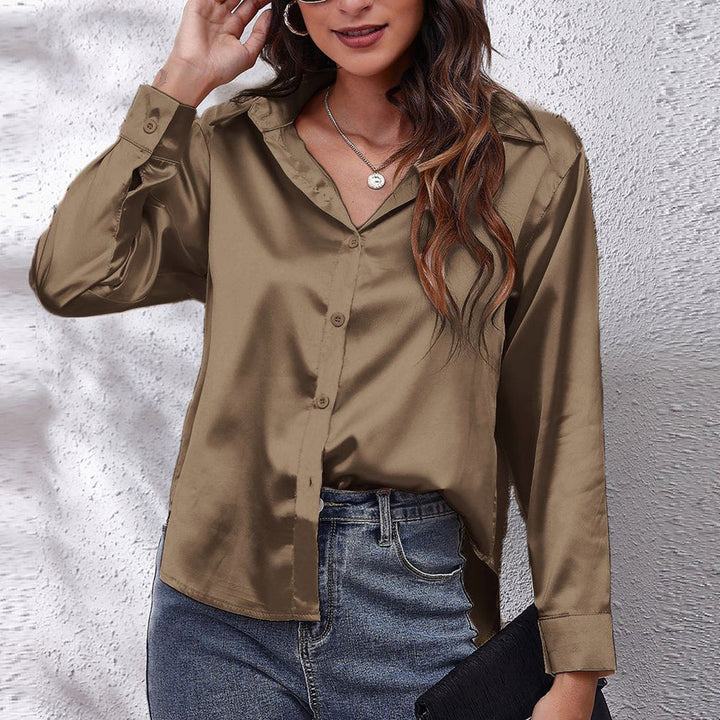 W&W Mode | einfarbiges Langarmshirt aus Satinimitatseide für Damen