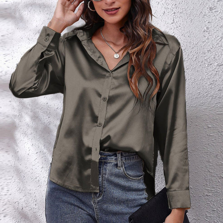 W&W Mode | einfarbiges Langarmshirt aus Satinimitatseide für Damen