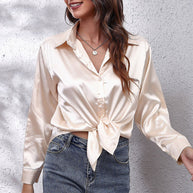 WW | einfarbiges Langarmshirt aus Satinimitatseide für Damen