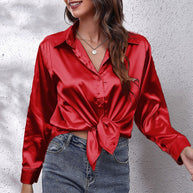 WW | einfarbiges Langarmshirt aus Satinimitatseide für Damen