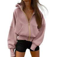 WW | geschnittene Damen-Trainingsjacke mit Reißverschluss und Kapuze