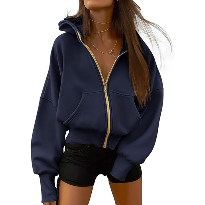 W&W Mode | geschnittene Damen-Trainingsjacke mit Reißverschluss und Kapuze