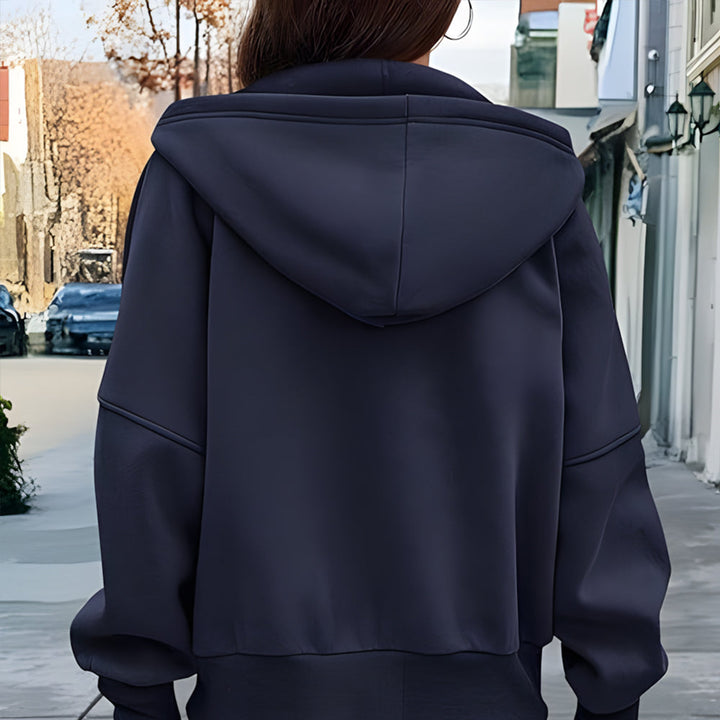 W&W Mode | geschnittene Damen-Trainingsjacke mit Reißverschluss und Kapuze