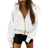 WW | geschnittene Damen-Trainingsjacke mit Reißverschluss und Kapuze