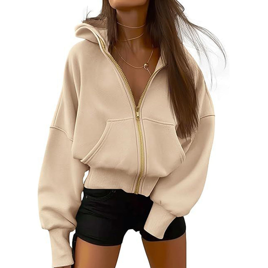 WW | geschnittene Damen-Trainingsjacke mit Reißverschluss und Kapuze