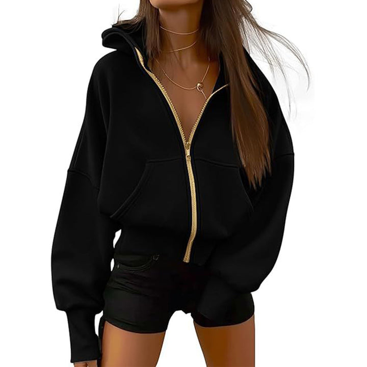 W&W Mode | geschnittene Damen-Trainingsjacke mit Reißverschluss und Kapuze