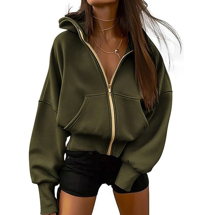 W&W Mode | geschnittene Damen-Trainingsjacke mit Reißverschluss und Kapuze