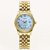 WW | Quarz-Damenuhr mit Zirkonia Gold-hellblau